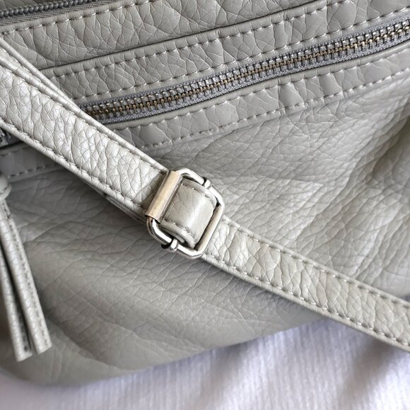 Faux Leather, Grey, Crossbody Bag, 9" x 8" - Picture 6 of 13